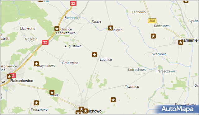 mapa Łubnica gmina Wielichowo, Łubnica gmina Wielichowo na mapie Targeo