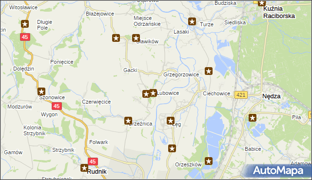 mapa Łubowice gmina Rudnik, Łubowice gmina Rudnik na mapie Targeo