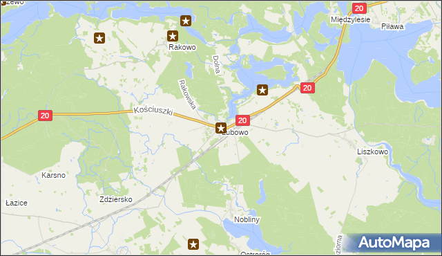 mapa Łubowo gmina Borne Sulinowo, Łubowo gmina Borne Sulinowo na mapie Targeo