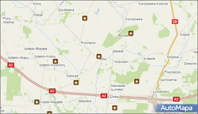 mapa Łuby gmina Międzyrzec Podlaski, Łuby gmina Międzyrzec Podlaski na mapie Targeo