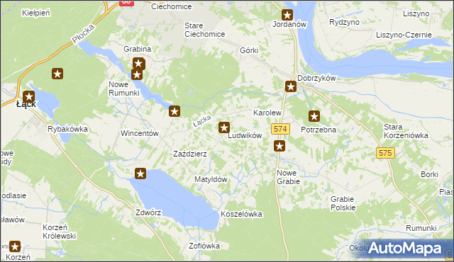 mapa Ludwików gmina Gąbin, Ludwików gmina Gąbin na mapie Targeo