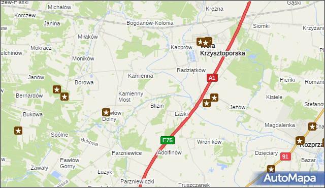 mapa Ludwików gmina Wola Krzysztoporska, Ludwików gmina Wola Krzysztoporska na mapie Targeo