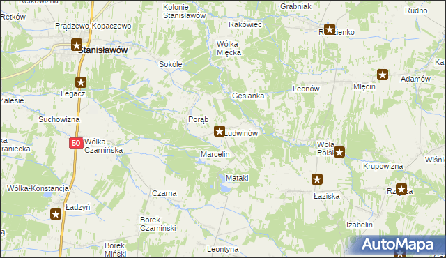 mapa Ludwinów gmina Jakubów, Ludwinów gmina Jakubów na mapie Targeo