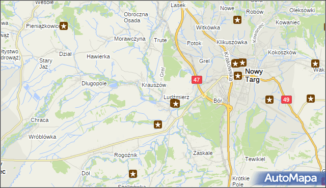 mapa Ludźmierz, Ludźmierz na mapie Targeo