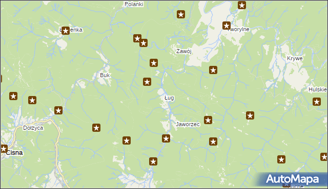 mapa Ług gmina Cisna, Ług gmina Cisna na mapie Targeo