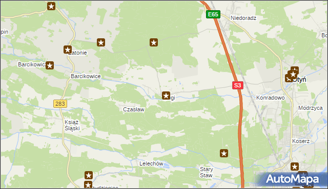 mapa Ługi gmina Otyń, Ługi gmina Otyń na mapie Targeo