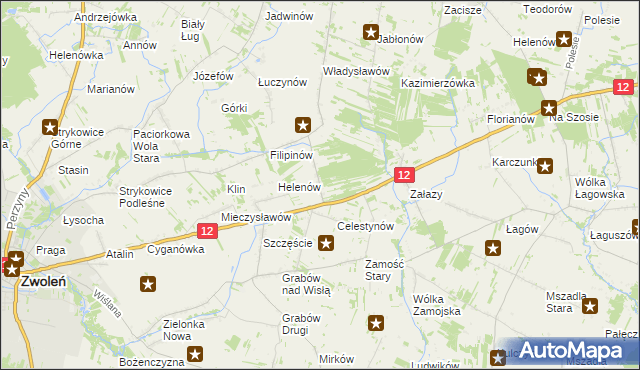 mapa Ługi gmina Zwoleń, Ługi gmina Zwoleń na mapie Targeo
