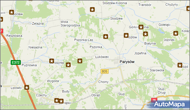 mapa Łukówiec gmina Parysów, Łukówiec gmina Parysów na mapie Targeo