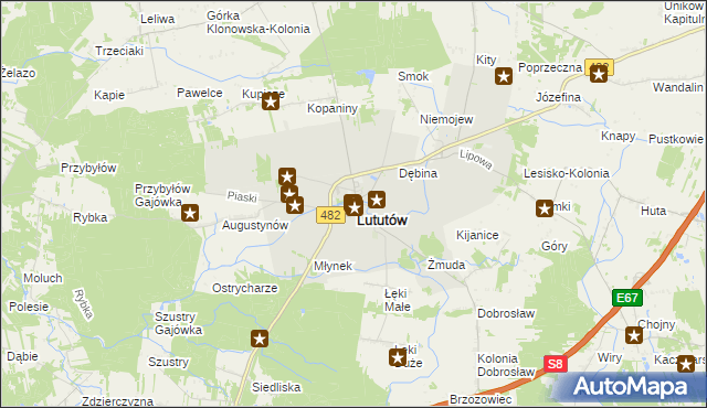 mapa Lututów, Lututów na mapie Targeo