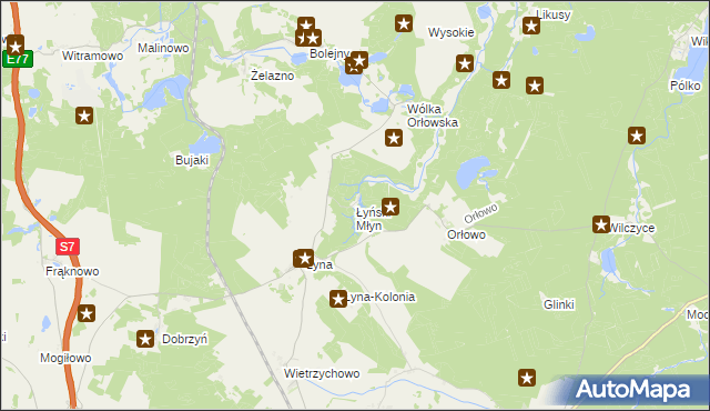 mapa Łyński Młyn, Łyński Młyn na mapie Targeo