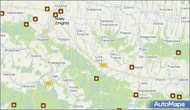 mapa Łysa Góra gmina Nowy Żmigród, Łysa Góra gmina Nowy Żmigród na mapie Targeo