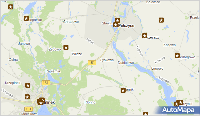 mapa Łyskowo gmina Pełczyce, Łyskowo gmina Pełczyce na mapie Targeo