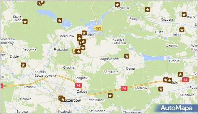 mapa Magdalenów gmina Szczerców, Magdalenów gmina Szczerców na mapie Targeo