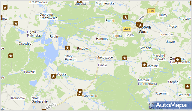 mapa Mąkoszyce gmina Kobyla Góra, Mąkoszyce gmina Kobyla Góra na mapie Targeo