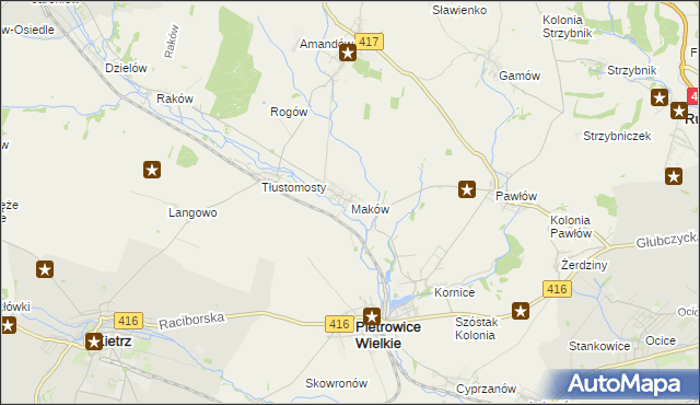 mapa Maków gmina Pietrowice Wielkie, Maków gmina Pietrowice Wielkie na mapie Targeo