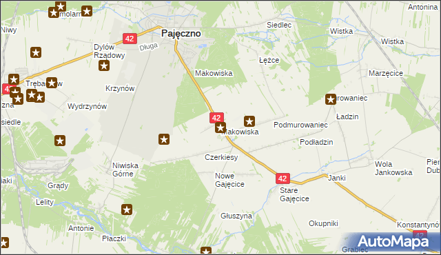 mapa Makowiska gmina Pajęczno, Makowiska gmina Pajęczno na mapie Targeo