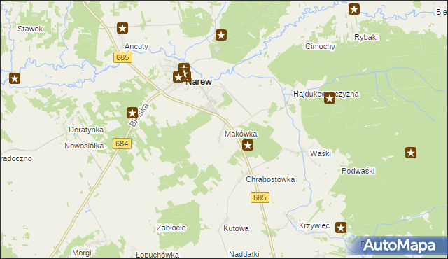 mapa Makówka gmina Narew, Makówka gmina Narew na mapie Targeo