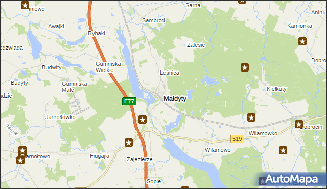 mapa Małdyty, Małdyty na mapie Targeo