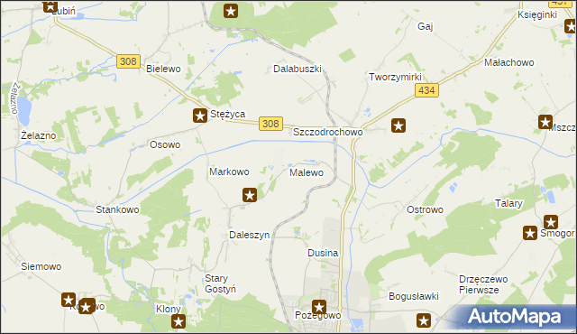 mapa Malewo gmina Gostyń, Malewo gmina Gostyń na mapie Targeo