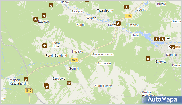 mapa Malewszczyzna gmina Krasnobród, Malewszczyzna gmina Krasnobród na mapie Targeo