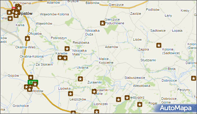 mapa Malice Kościelne, Malice Kościelne na mapie Targeo