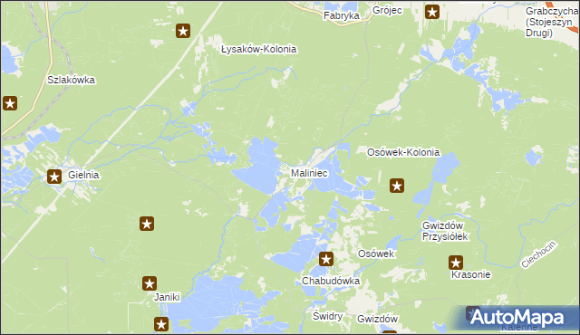 mapa Maliniec gmina Potok Wielki, Maliniec gmina Potok Wielki na mapie Targeo