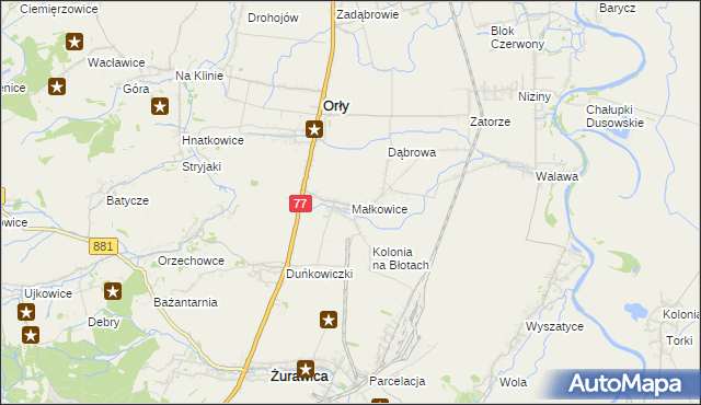 mapa Małkowice gmina Orły, Małkowice gmina Orły na mapie Targeo