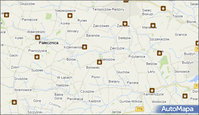 mapa Małoszów gmina Skalbmierz, Małoszów gmina Skalbmierz na mapie Targeo