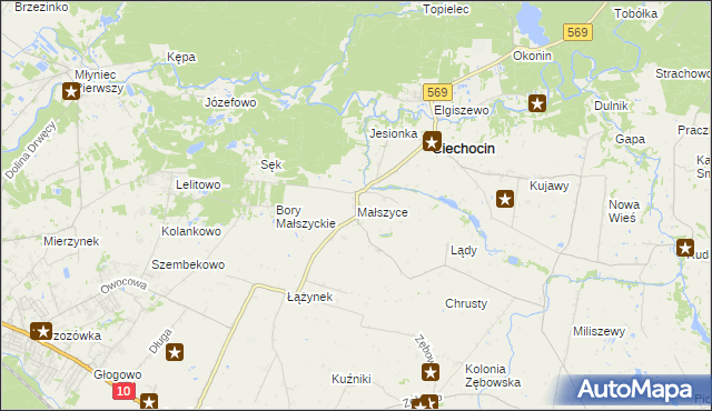 mapa Małszyce gmina Ciechocin, Małszyce gmina Ciechocin na mapie Targeo