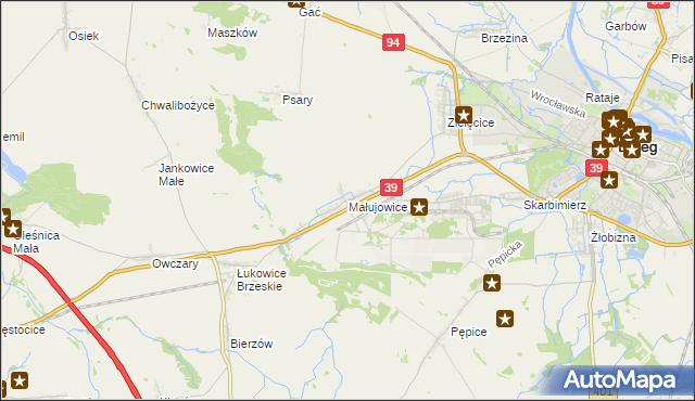 mapa Małujowice, Małujowice na mapie Targeo