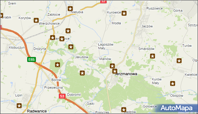 mapa Maniów gmina Jerzmanowa, Maniów gmina Jerzmanowa na mapie Targeo