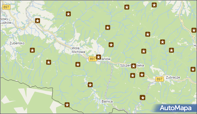 mapa Maniów gmina Komańcza, Maniów gmina Komańcza na mapie Targeo