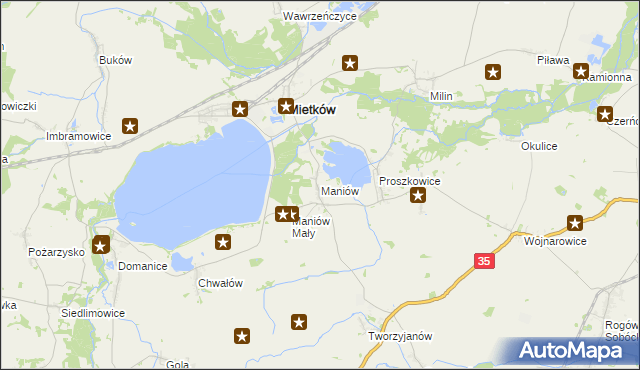 mapa Maniów gmina Mietków, Maniów gmina Mietków na mapie Targeo