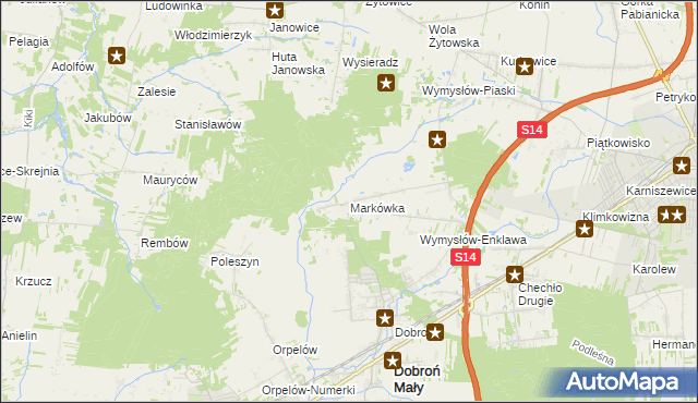 mapa Markówka gmina Dobroń, Markówka gmina Dobroń na mapie Targeo