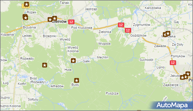 mapa Mechlin gmina Gielniów, Mechlin gmina Gielniów na mapie Targeo
