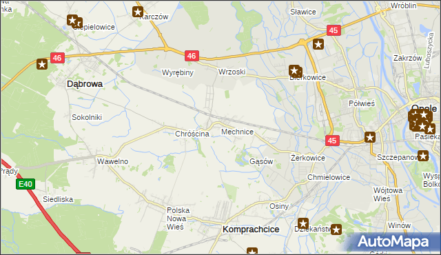 mapa Mechnice gmina Dąbrowa, Mechnice gmina Dąbrowa na mapie Targeo