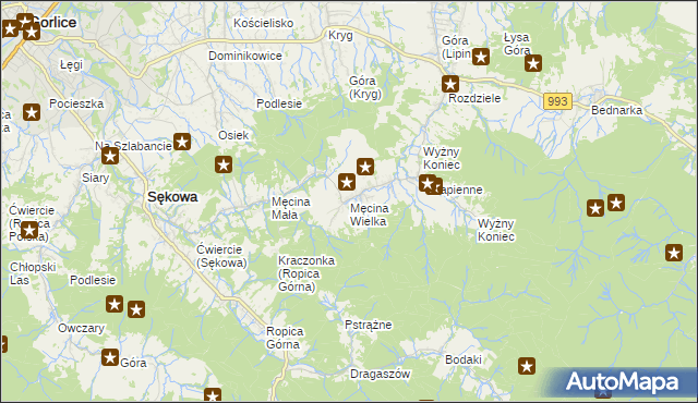 mapa Męcina Wielka, Męcina Wielka na mapie Targeo