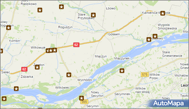 mapa Miączyn gmina Czerwińsk nad Wisłą, Miączyn gmina Czerwińsk nad Wisłą na mapie Targeo