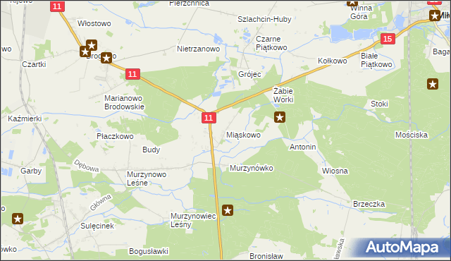 mapa Miąskowo gmina Krzykosy, Miąskowo gmina Krzykosy na mapie Targeo