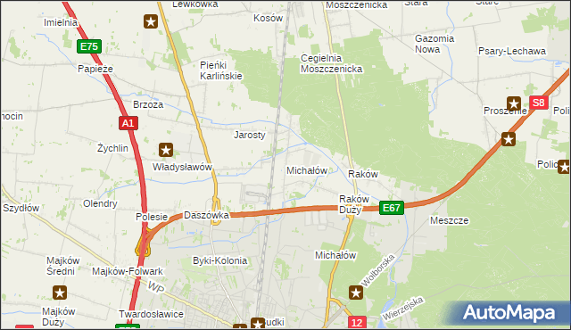 mapa Michałów gmina Moszczenica, Michałów gmina Moszczenica na mapie Targeo