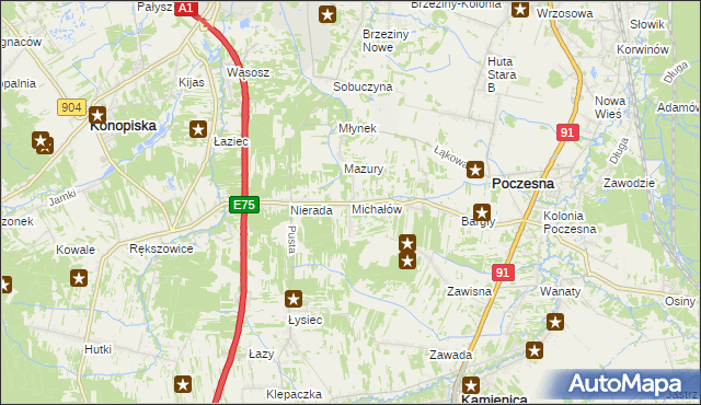 mapa Michałów gmina Poczesna, Michałów gmina Poczesna na mapie Targeo