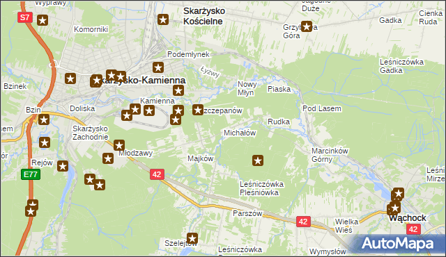 mapa Michałów gmina Skarżysko Kościelne, Michałów gmina Skarżysko Kościelne na mapie Targeo