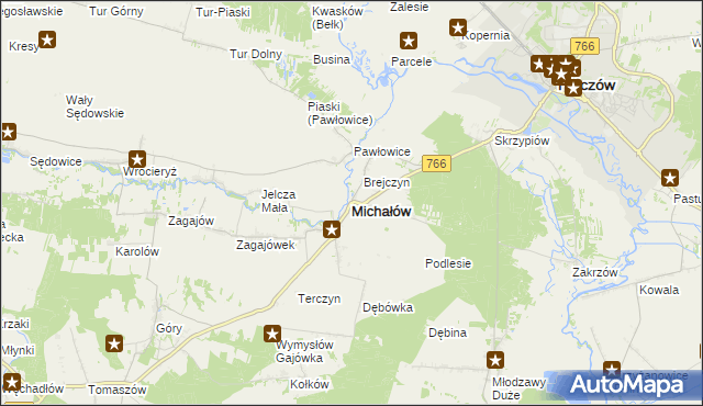 mapa Michałów powiat pińczowski, Michałów powiat pińczowski na mapie Targeo