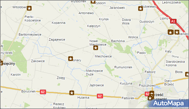 mapa Miechowice gmina Brześć Kujawski, Miechowice gmina Brześć Kujawski na mapie Targeo