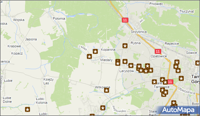mapa Miedary, Miedary na mapie Targeo