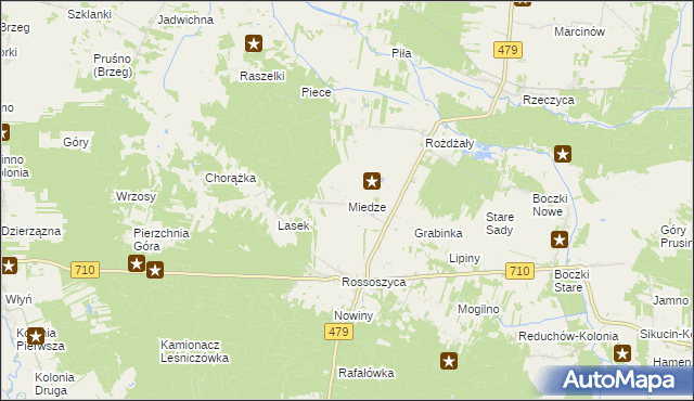 mapa Miedze, Miedze na mapie Targeo