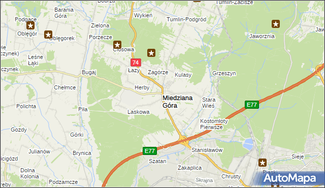 mapa Miedziana Góra powiat kielecki, Miedziana Góra powiat kielecki na mapie Targeo