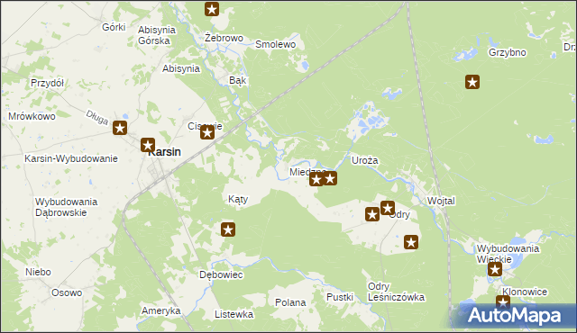 mapa Miedzno gmina Karsin, Miedzno gmina Karsin na mapie Targeo