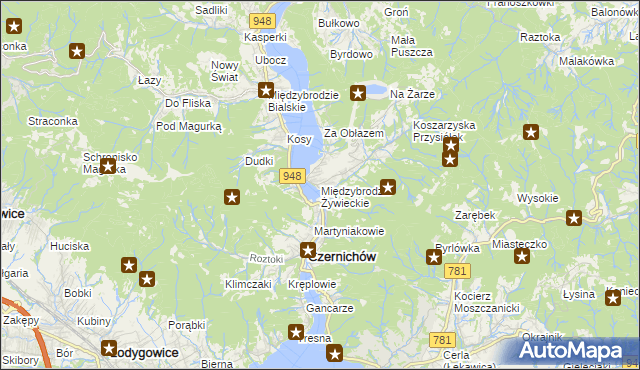 mapa Międzybrodzie Żywieckie, Międzybrodzie Żywieckie na mapie Targeo