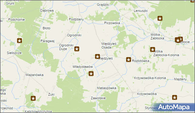 mapa Międzyleś gmina Tuczna, Międzyleś gmina Tuczna na mapie Targeo